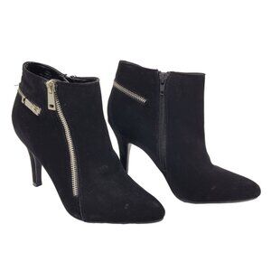Black Ankle Boots with Multiple Silver Tone Zippers 7M/37